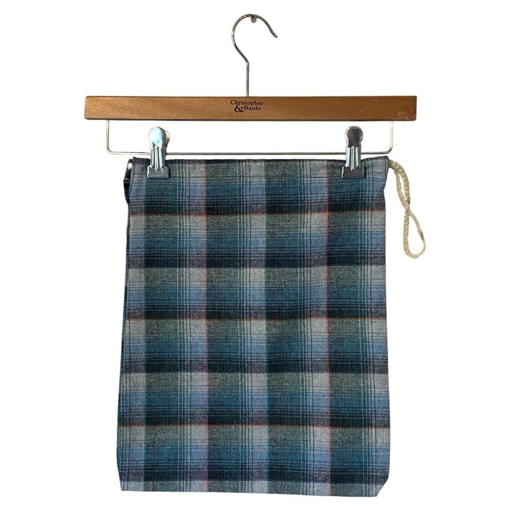 Unbranded Blue Plaid Drawstring Bag 11"x14" Reusable Tote Sack Travel Storage